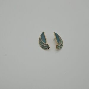 Trifari Gold and Teal Earrings